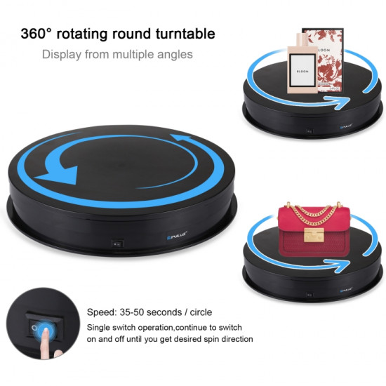 PULUZ Turntable Display Stand Adjusting Speed USB Electric Rotating Video Shooting Props Turntable for Photography (30cm, Black)