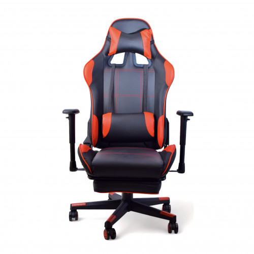 كرسي قيمنق باللون الاحمر و الاسود مع مسندة للارجل