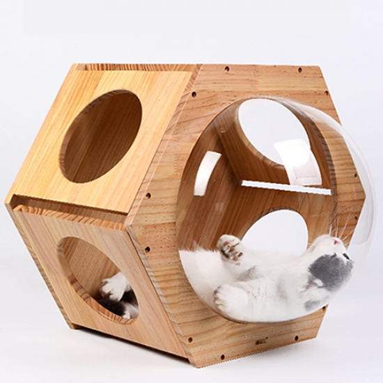 كبسولة فضائية خشبية سداسية الشكل تثبت على الحائط A space capsule for cats كبسولة فضائية خشبية سداسية الشكل تثبت على الحائط A space capsule for cats
