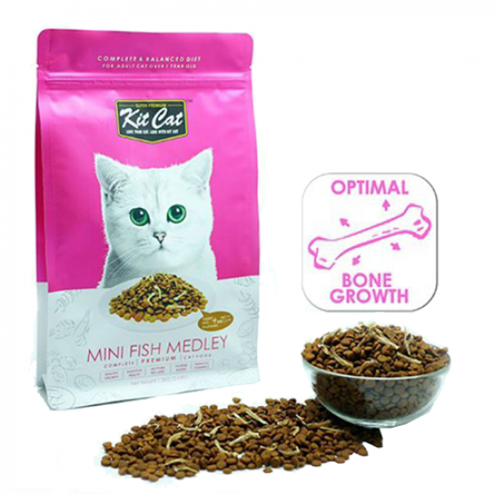 دراي فود كت كات Kit Cat Mini Fish Medley للقطط مزيج السمك الصغير لنمو العظام دراي فود كت كات Kit Cat Mini Fish Medley للقطط مزيج السمك الصغير لنمو العظام