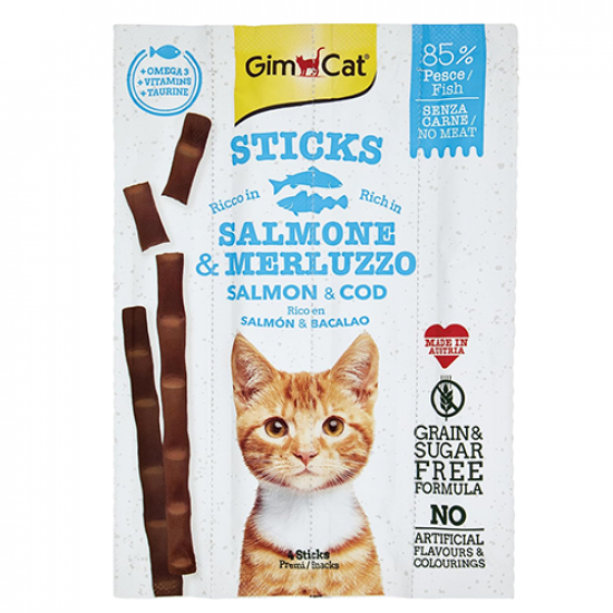 اصابع حلويات القطط جيم كات سمك السلمون والسلمون المرقط GimCat Sticks Salmon
