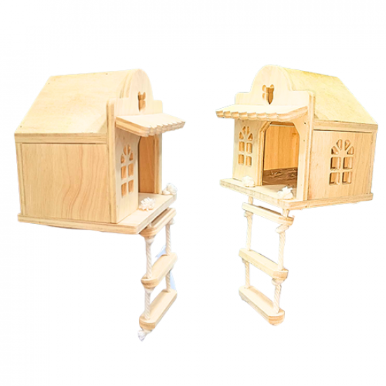 بياضة للطيور على شكل كوخ خشب تايلندي مع سلم HOME 5