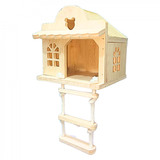 بياضة للطيور على شكل كوخ خشب تايلندي مع سلم HOME 5