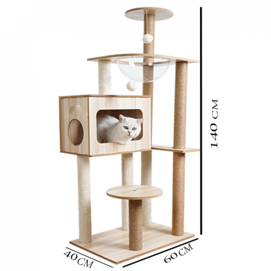 CAT TREE Cozy Cat شجرة الخدش الخشبية ذو الكبسولة الشفافة 2119