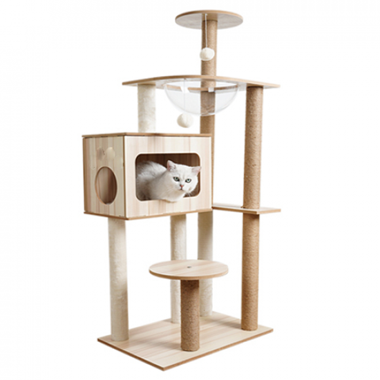 CAT TREE Cozy Cat شجرة الخدش الخشبية ذو الكبسولة الشفافة 2119