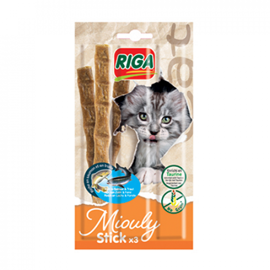 مكافآت 3 اعواد RIGA Miouly stick للقطط مع السلمون المرقط 15 جرام مكافآت 3 اعواد RIGA Miouly stick للقطط مع السلمون المرقط 15 جرام