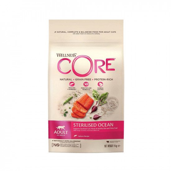 دراي فود ويلنس كور WELLNESS CORE للقطط المعقمة بالسلمون و ثمار البحر 