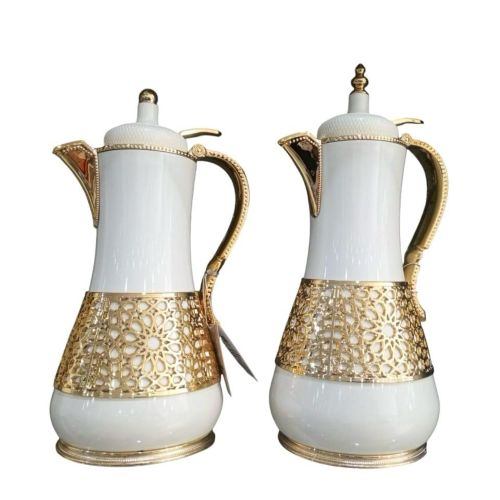 طقم ترامس أبيض ذهبي فاخر لحفظ الشاي والقهوة بأناقة