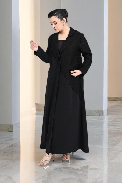 عباية كريب أسود مع جاكار 01011
