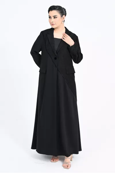 عباية كريب أسود مع جاكار 01011