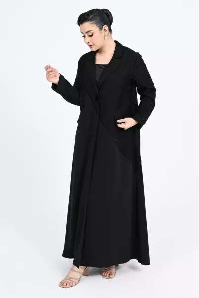 عباية كريب أسود مع جاكار 01011