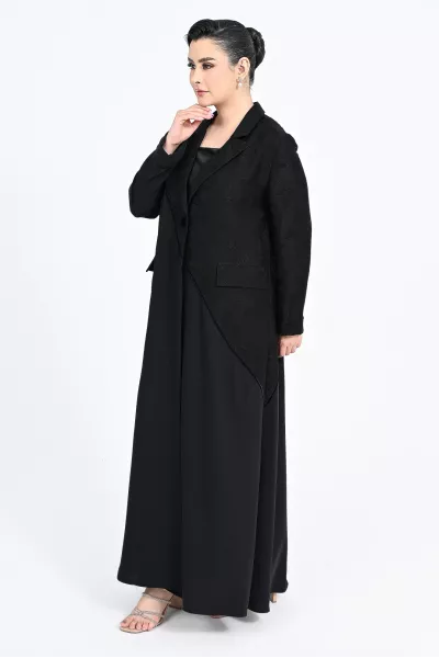 عباية كريب أسود مع جاكار 01011