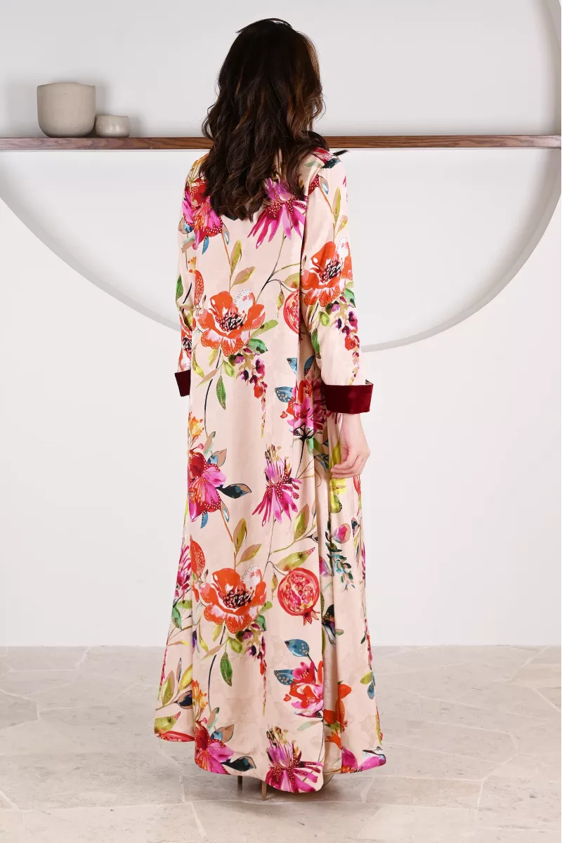 عباية 01059 عباية بليزر متداخلة القطع من قماش رايون  مطبوع 