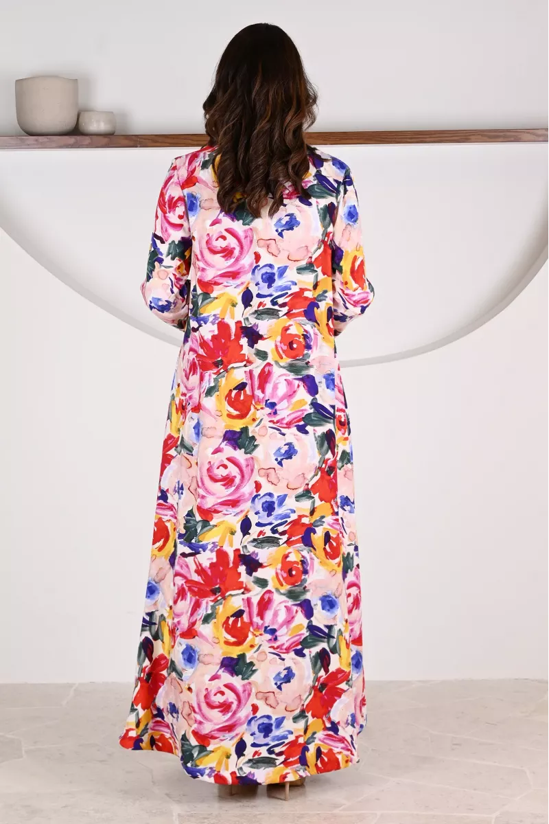 عباية 01060 عباية بليزر متداخلة القطع من قماش رايون  مطبوع 