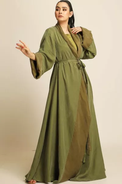 عباية دبل فيس سلك ثقيل أخضر زيتي ( أوليڨ جرين ) 077