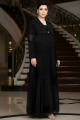 عباية كريب أسود و تافتا 01014