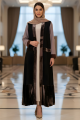 عباية 01039 كريب مع مخمل و حواف برونزية