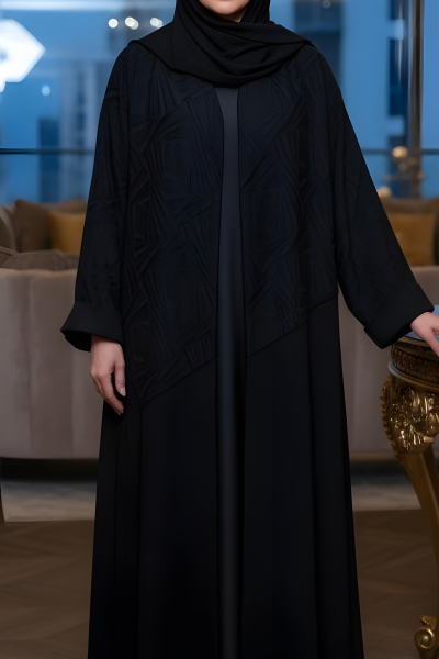 عباية كريب أسود مع جاكار 01019