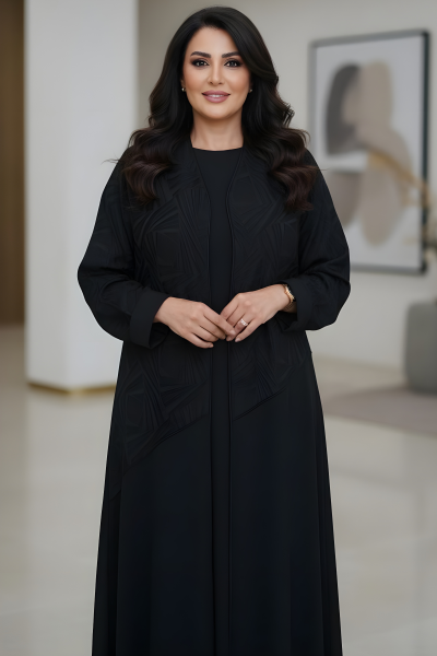 عباية كريب أسود مع جاكار 01019