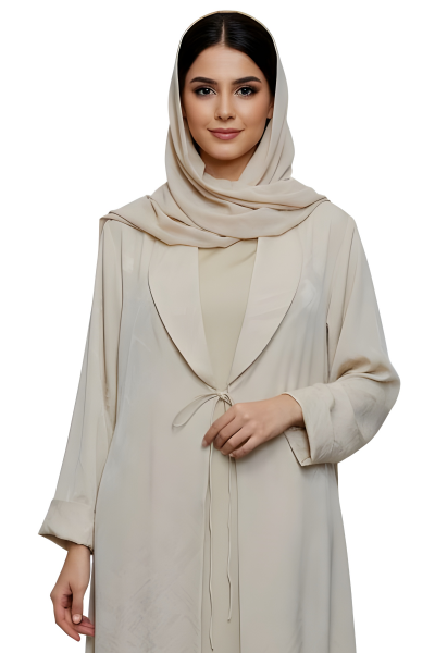 عباية سلك مع كريب ناعم لون كريمي فاتح بنقش ذاتي 01086