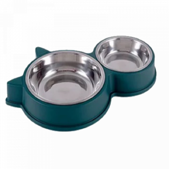 صحن طعام مزدوج ستيل قابل للتركيب مع قاعدة بلاستيك