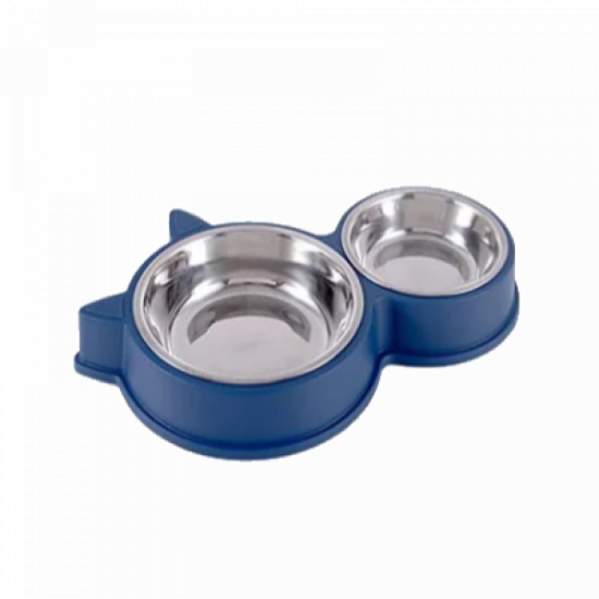 صحن طعام مزدوج ستيل قابل للتركيب مع قاعدة بلاستيك