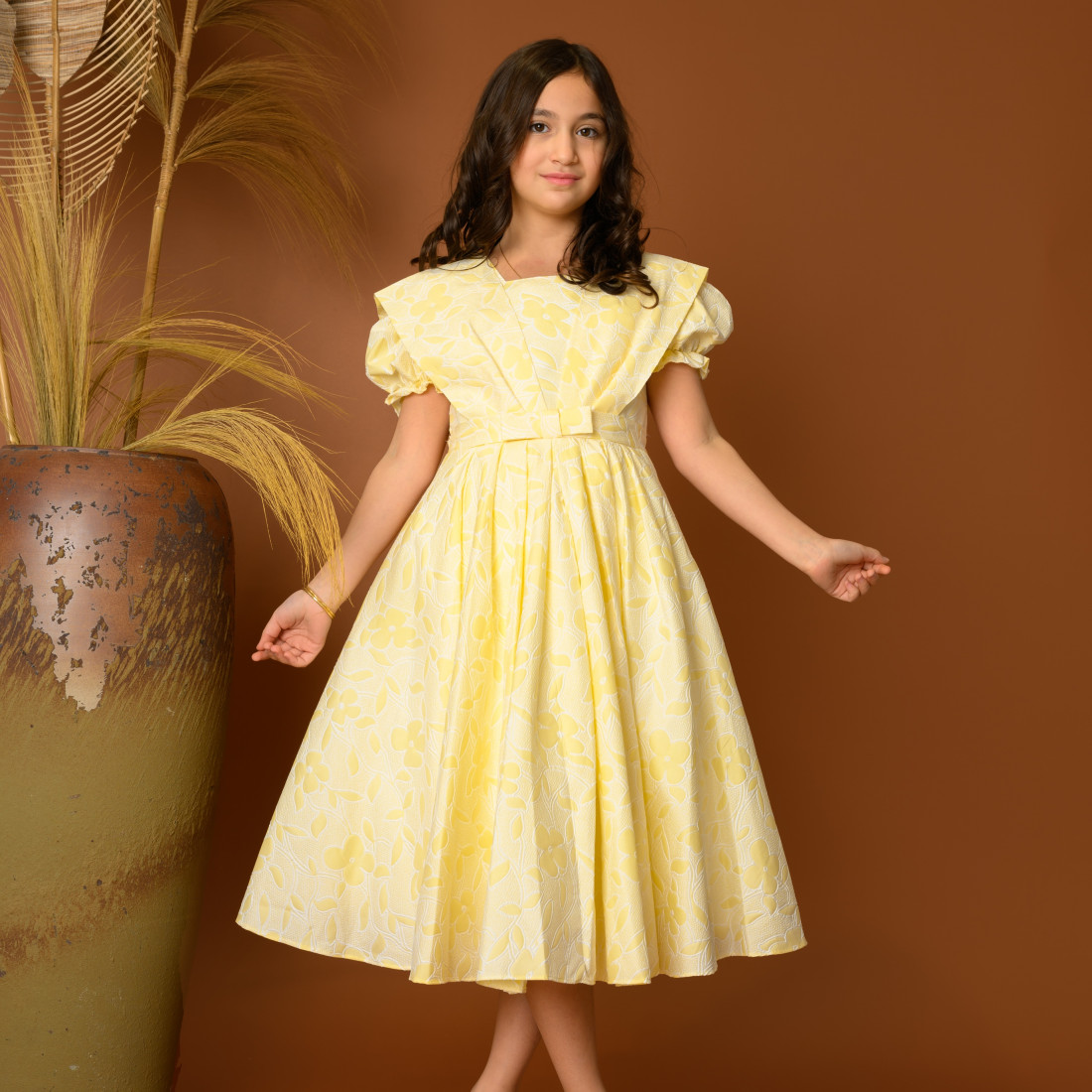 فستان بناتي أنيق بتصميم ناعم مع اكمام منفوشة - 691