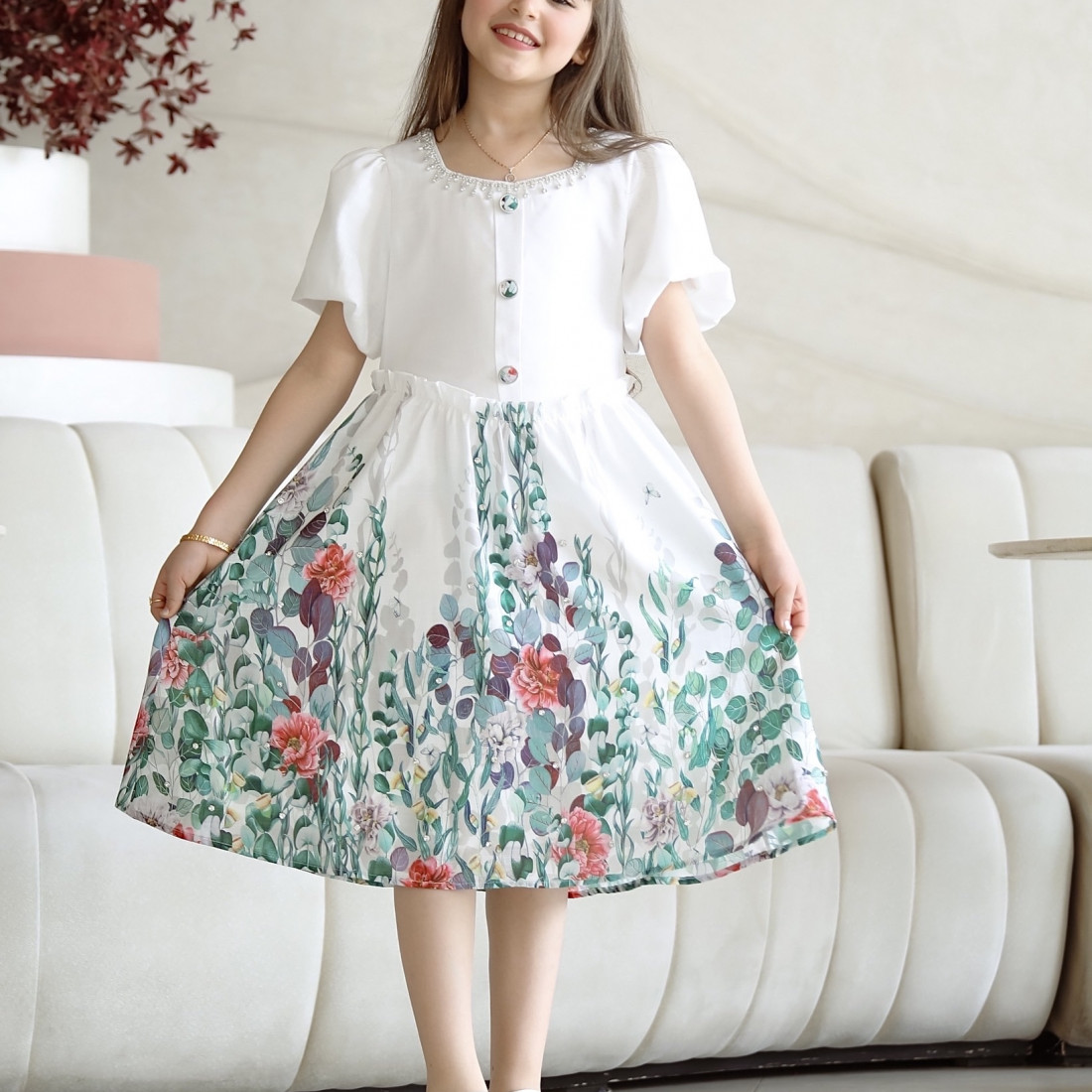 فستان بناتي عشبي بلمسات أنيقة - Mk2501010