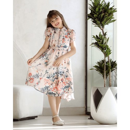 فستان بناتي بلمسات ساحرة مع ازرار وحزام - Mk2501007