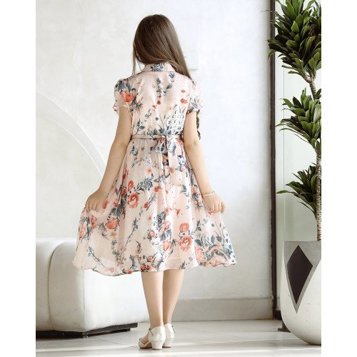 فستان بناتي بلمسات ساحرة مع ازرار وحزام - Mk2501007