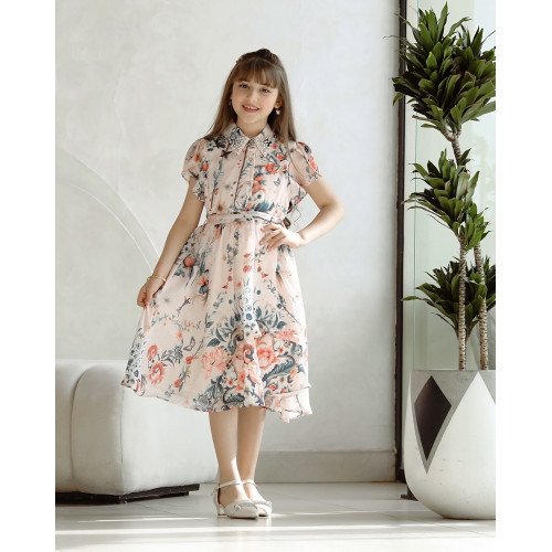 فستان بناتي بلمسات ساحرة مع ازرار وحزام - Mk2501007