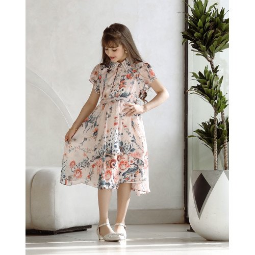 فستان بناتي بلمسات ساحرة مع ازرار وحزام - Mk2501007