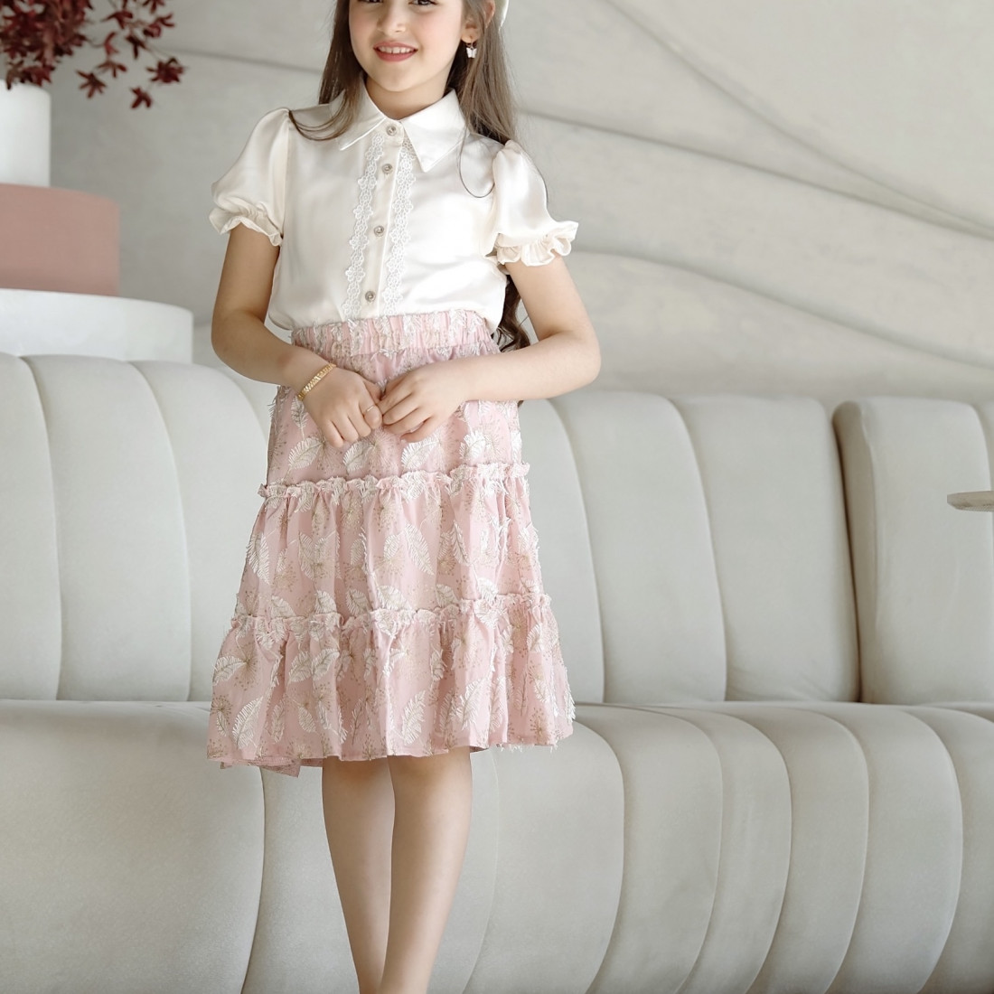 تيور بناتي بتطريز ورق الشجر - Mk2501002