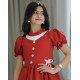 فستان بناتي أحمر بفيونكه على الخصر - 914