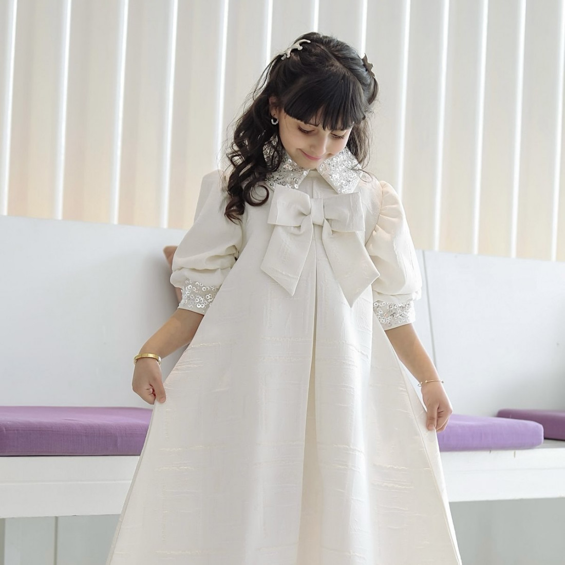 فستان بناتي بتصميم مميز كلفه بالرقبه - 907