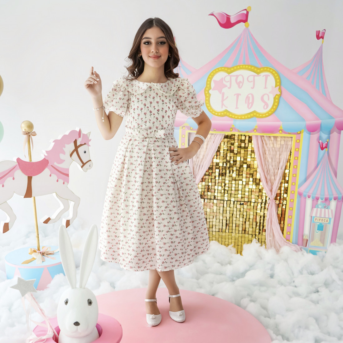 فستان بناتي مورد بالزهور سحر الإطلالة الريفية - 1000