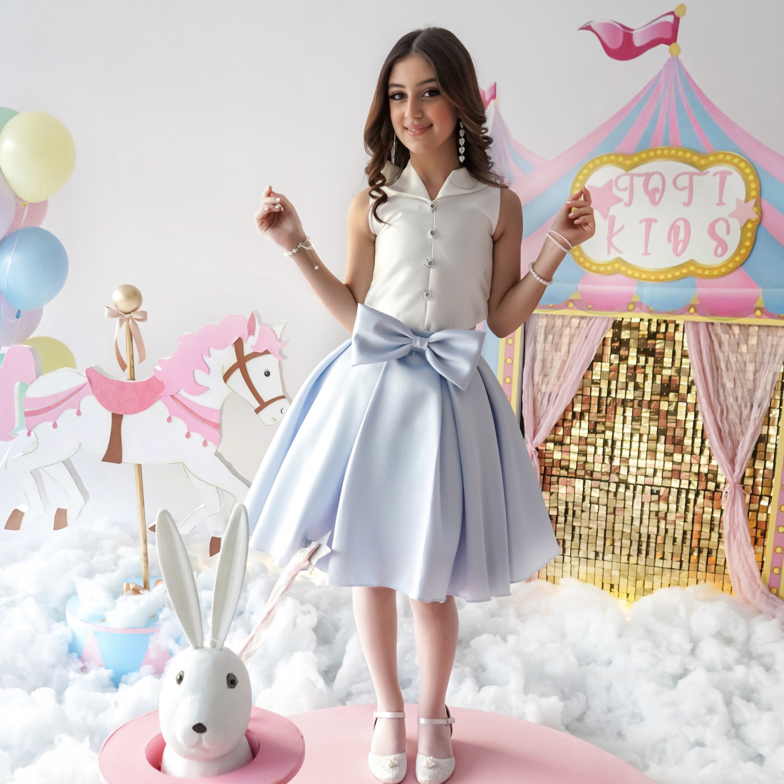 تيور بناتي سماوي بفيونكه على التنورة - m3645