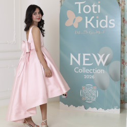 فستان بناتي بلونين هاي لو | تصميم بفيونكة خلفية ضخمة - M3768