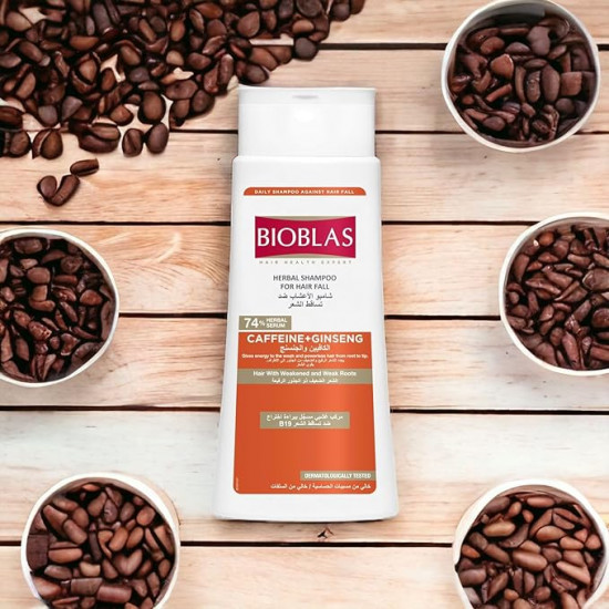 بايوبلاس شامبو عشبي لتساقط الشعر، الكافيين + الجينسنغ للشعر ذو الجذور الضعيفة والضعيفة، 400 مل