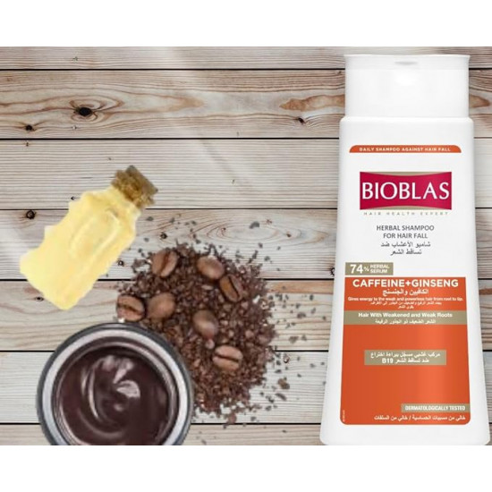 بايوبلاس شامبو عشبي لتساقط الشعر، الكافيين + الجينسنغ للشعر ذو الجذور الضعيفة والضعيفة، 400 مل