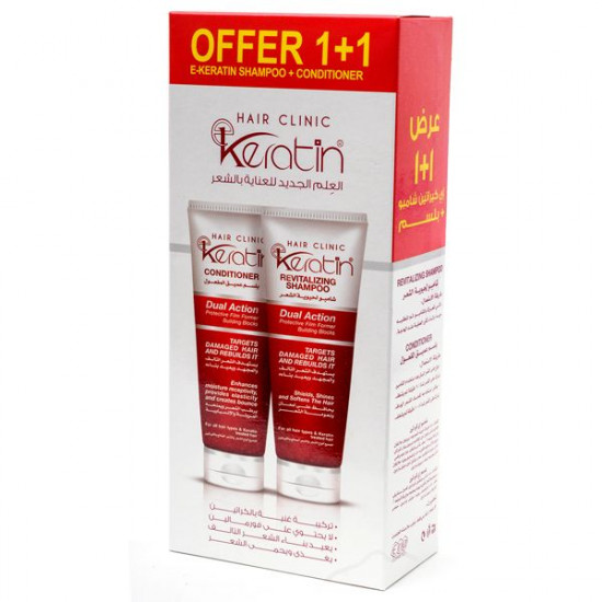 شامبو إي كيراتين هير كلينك ثنائي أكشن منعش+بلسم عرض 1+1 .230مل