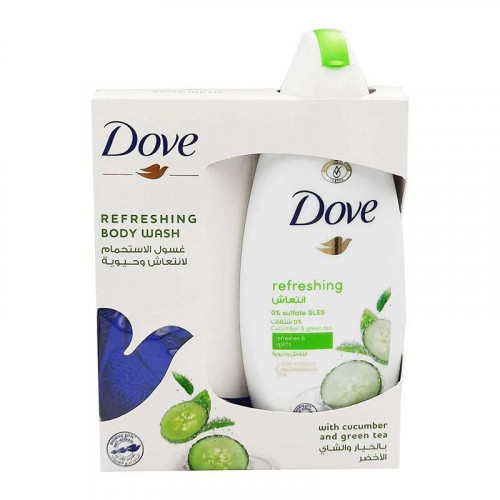 دوف غسول استحمام انتعاش وحيوية بالخيار والشاي والأخضر 250 مل مع ليفة