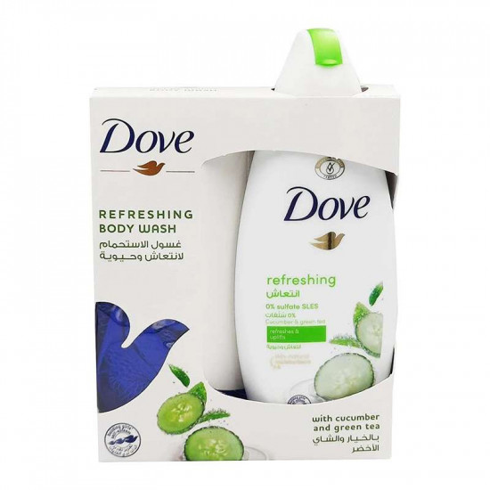 دوف غسول استحمام انتعاش وحيوية بالخيار والشاي والأخضر 250 مل مع ليفة