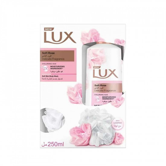 لوكس سائل استحمام بالورد الناعم معه ليفة - 250 مل