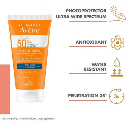 كريم واقي شمس خالي من العطور بعامل حماية SPF50 +من افين - 50مل