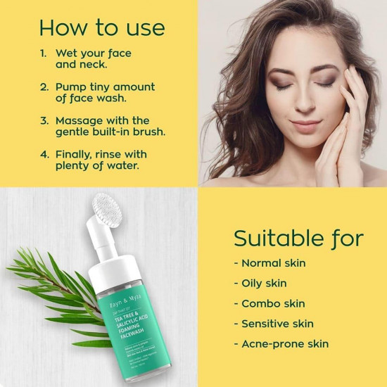 زين و ميزا غسول رغوي بحمض الساليسيليك وزيت شجرة الشاي - 100 مل زين و ميزا غسول رغوي بحمض الساليسيليك وزيت شجرة الشاي - 100 مل