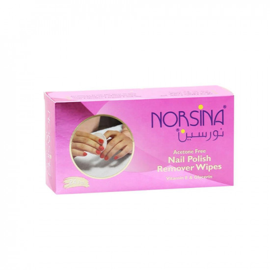 نورسينا مناديل لإزالة طلاء الأظافر بفيتامين E والجلسرين - 24 كيس