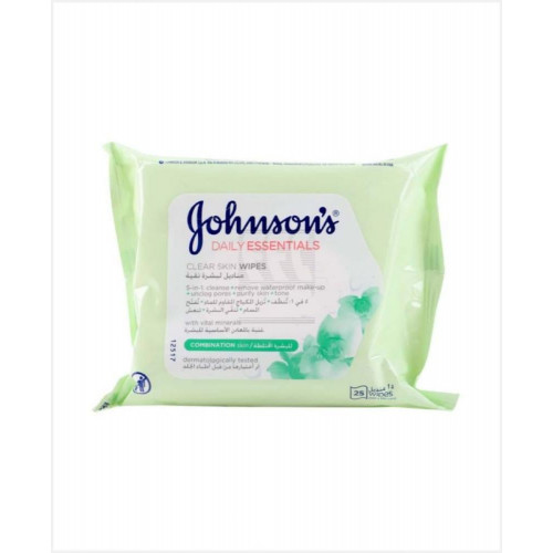 جونسون- مناديل مبللة لتنظيف الوجه للبشرة المختلطة 25 منديل