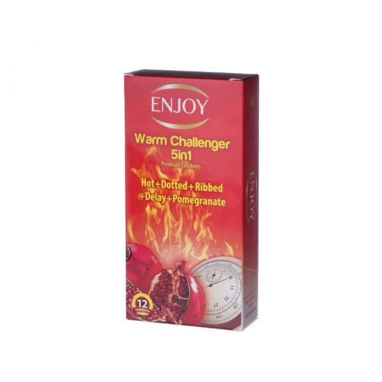  انجوي واقي ذكري 5 في 1 حار ومنقط ومضلع ومؤخر بنكهة الرمان 12 قطعة