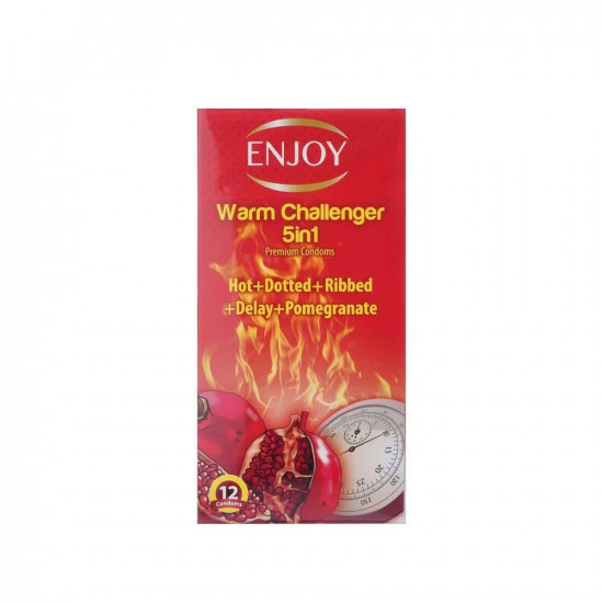  انجوي واقي ذكري 5 في 1 حار ومنقط ومضلع ومؤخر بنكهة الرمان 12 قطعة